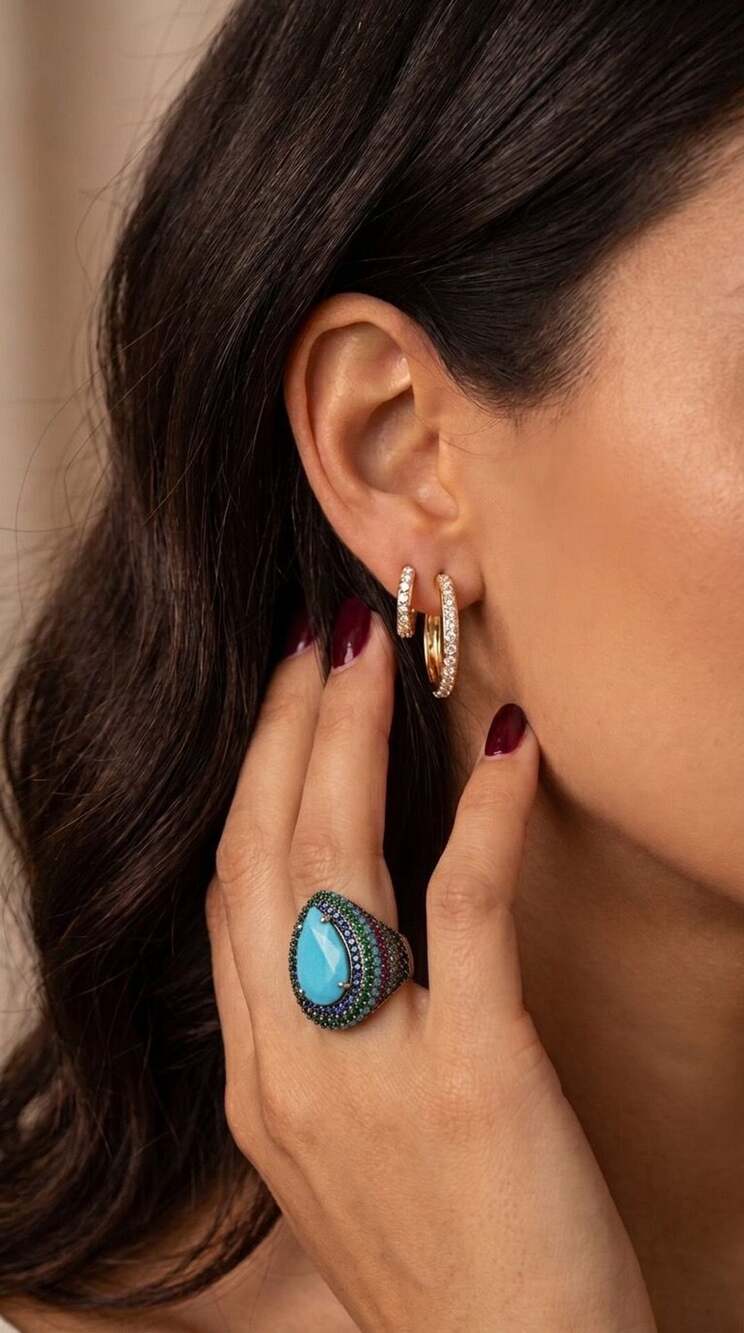 Ottoman Ring Size 6.5 Multigemstone Turquoise Statement Ring